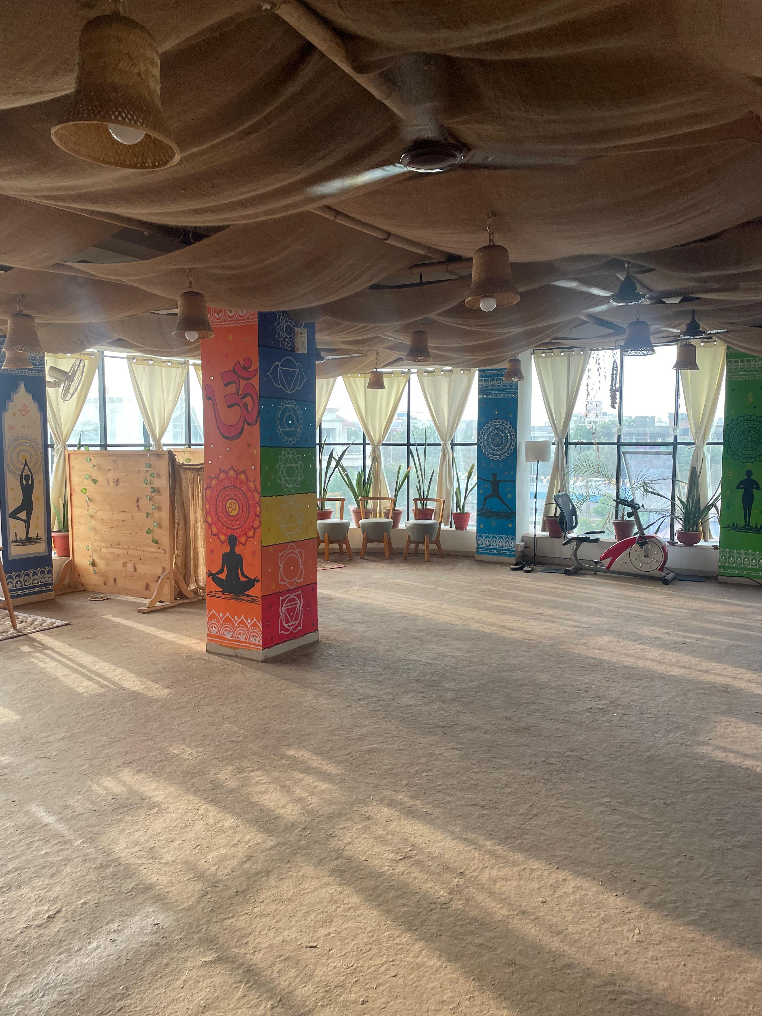 Yoga studio with traditional cow dung flooring